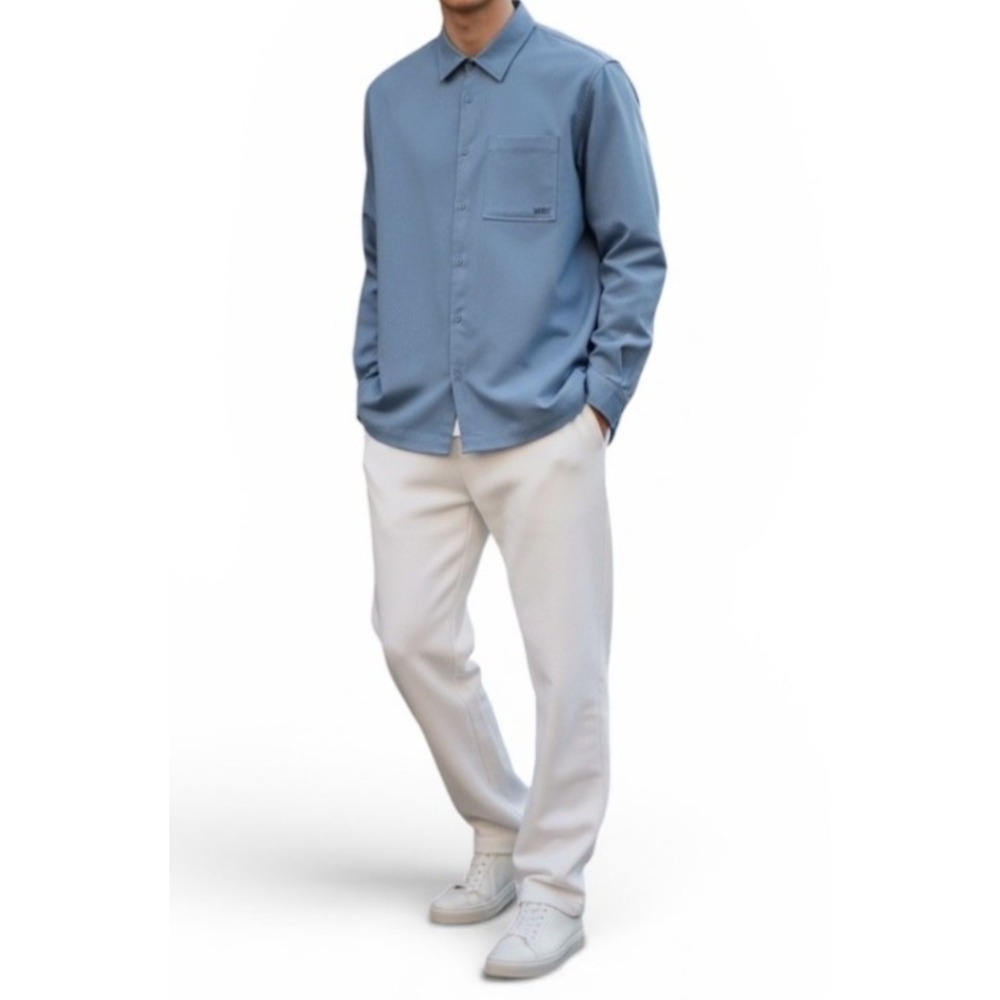Mode of One E9801  Men's Relaxed-Fit Button-up Shirt Blue Asphalt Size S